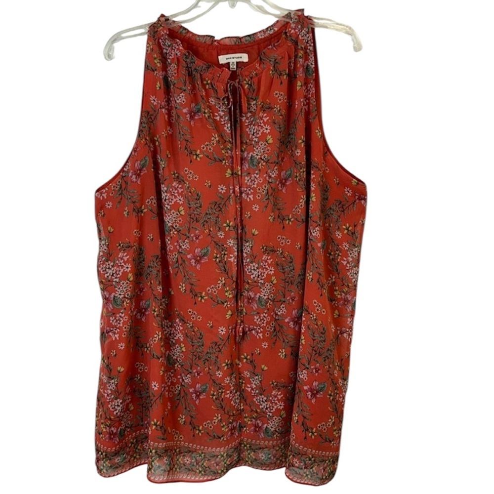 Max Studio Plus 2X Floral Sleeveless Tie Top 🔥